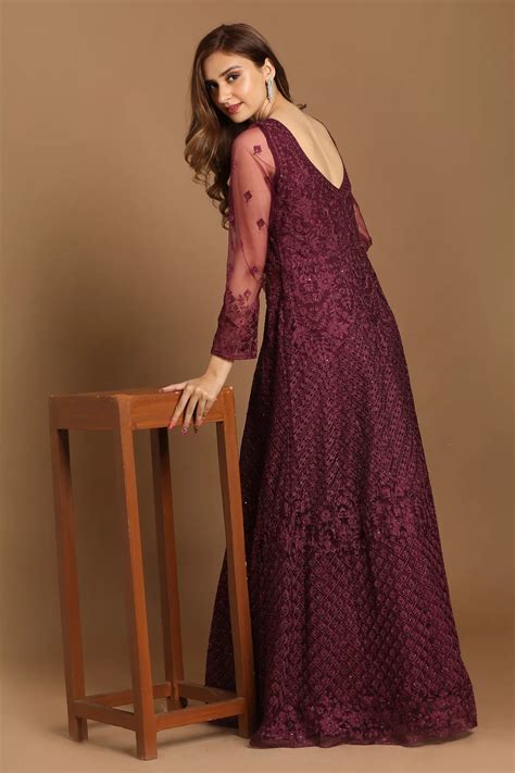 buy dazzling wine party wear gown    usa  mohey indo