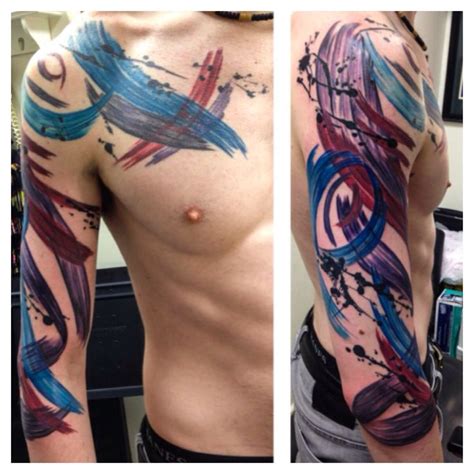 Paint splatter full sleeve and chest tattoo by Meghan! | Watercolor ...