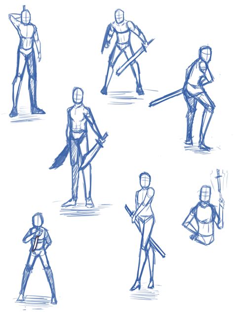 Poses with sword sketches : AnimeSketch