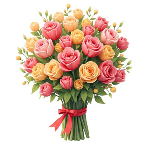 A Vibrant Bouquet Of Fresh Pink And Yellow Roses Tied Together With Red