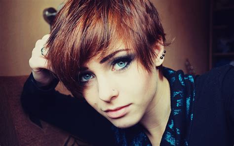 model, piercing, face, short hair, Lana Branishti, redhead, women