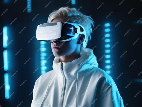 Premium Photo | Man light blond skinned in white clothes wearing vr