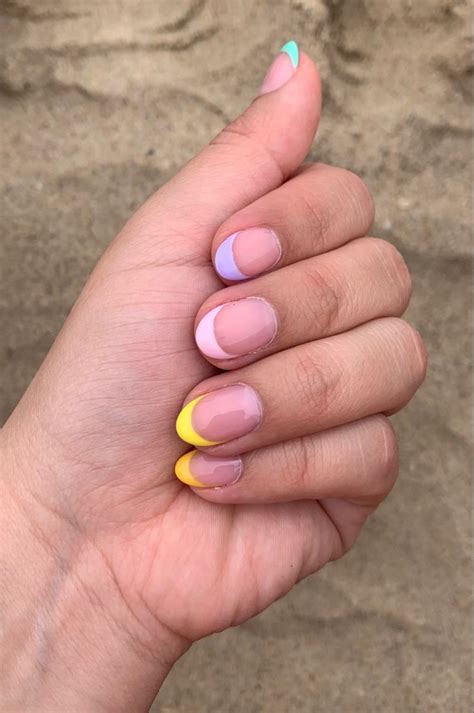 Colorful French Tip Gel Nails on Natural Nails