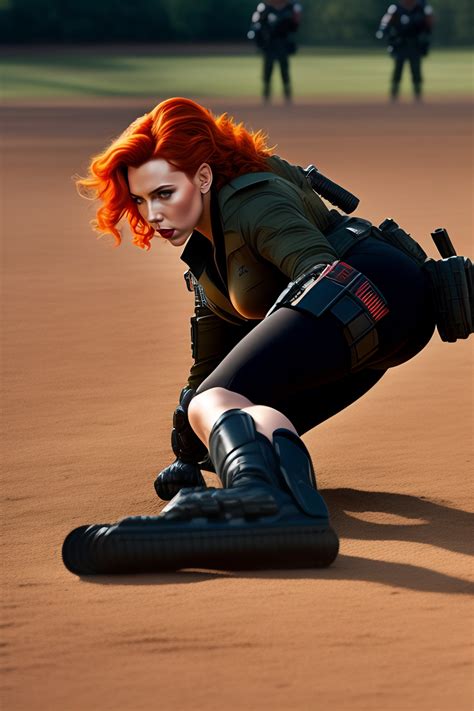Lexica - Scarlett johansson as blackwidow, three-point landing, on the
