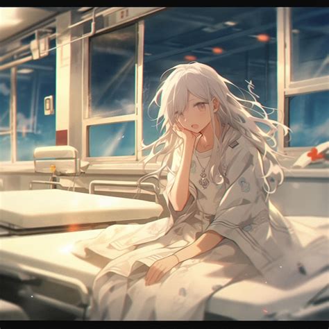 Premium Photo | Anime girl sitting on a hospital bed with her hand on ...