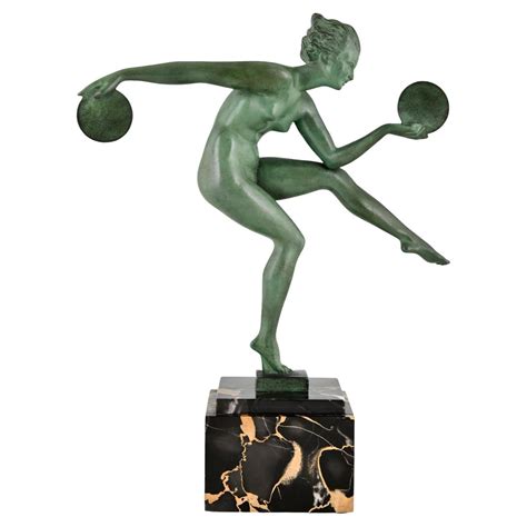 Art Deco sculpture nude disc dancer by Derenne and Max Le Verrier