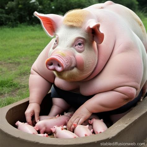 Man Eating from Pig Trough | Stable Diffusion Online