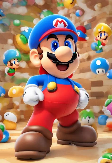 (Mario), character design, Nintendo Super Mario, (blue eyes, red hat