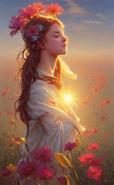 lexica sleepy sun face flowers field highly detailed digital