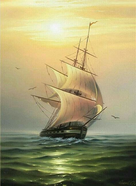 Pin by Man 1 on ภาพวิวสวยๆ | Ship paintings, Sailing ships, Boat painting