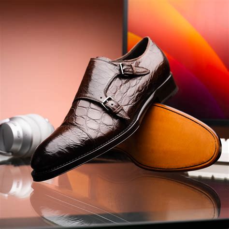 Caporicci 5951 Alligator Monk Strap Dark Brown| MensDesignerShoe.com