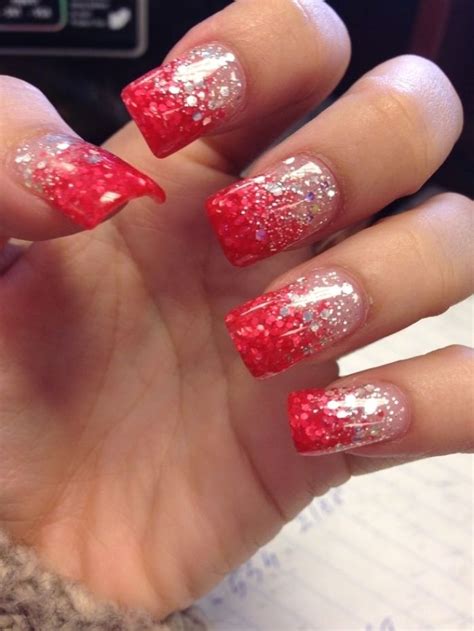 Red Glitter Tip Acrylic Nails