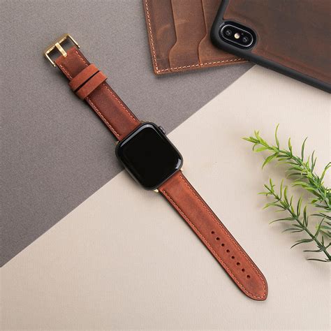 cinnamon leather apple  band full grain leather handmade mm