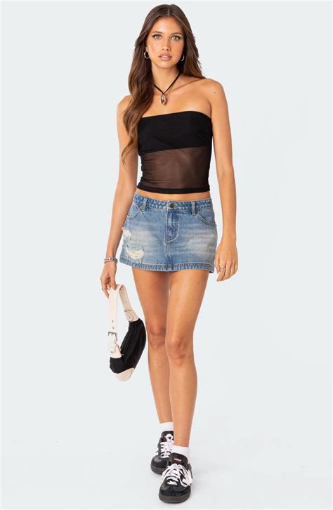 EDIKTED Distressed Low Rise Denim Miniskirt | Nordstrom | Denim mini