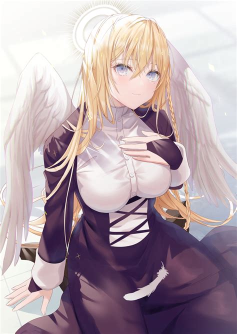 anime girls, fan art, solo, wings, nun outfit, nuns HD Phone Wallpaper