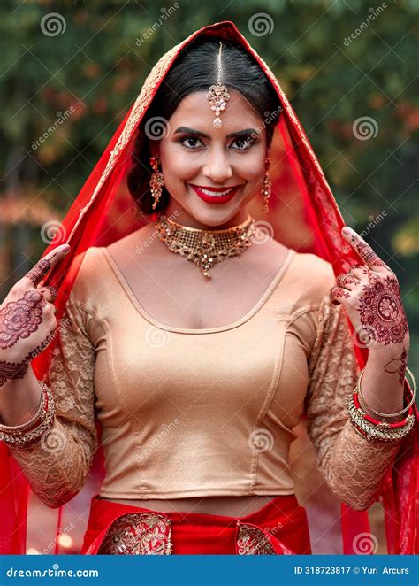 Indian, Bride and Wedding Veil Portrait for Celebration and Marriage