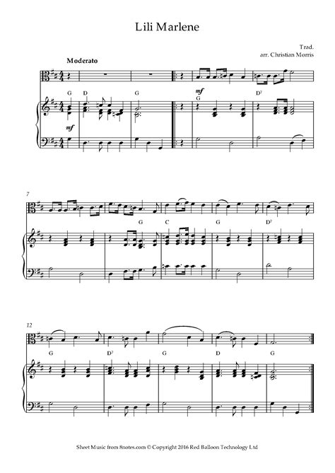 Lili Marlene Sheet music for Viola - 8notes.com