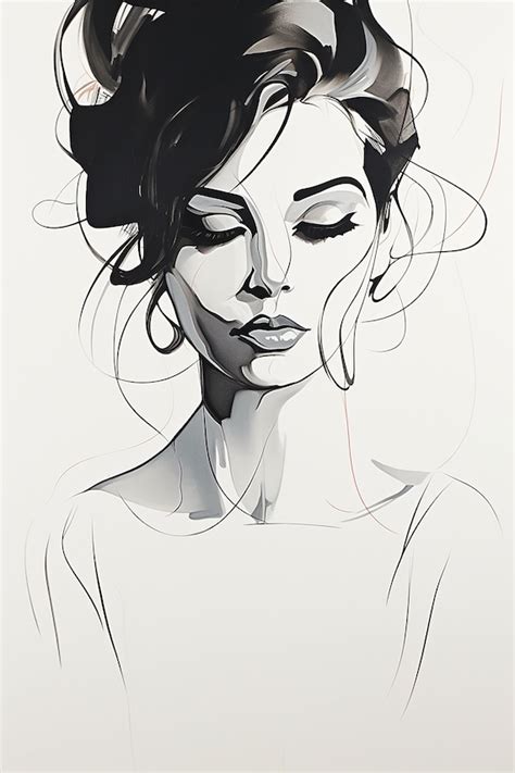 Black And White Face Line Art