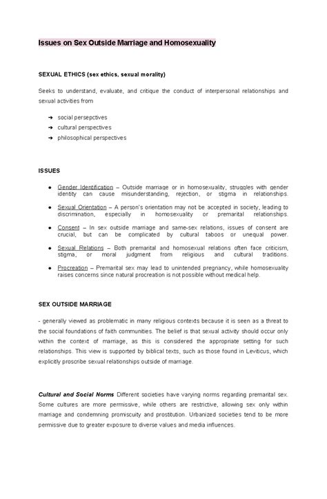 Sexual Ethics: Issues on Sex Outside Marriage & Homosexuality