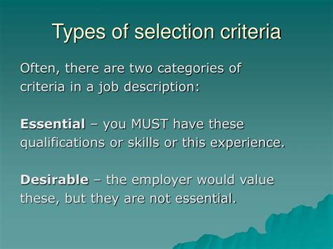 selection criteria powerpoint    id