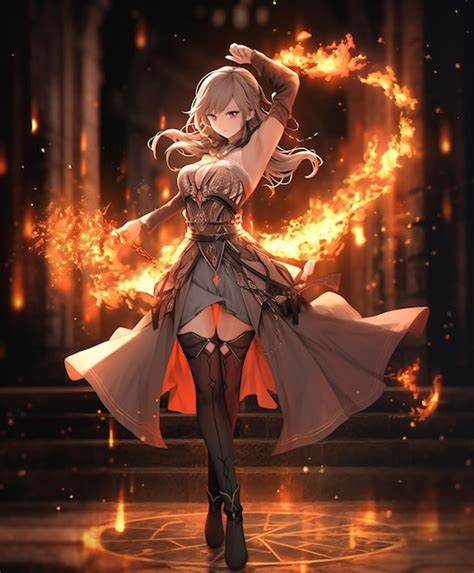 Premium Photo | Anime girl fire mage