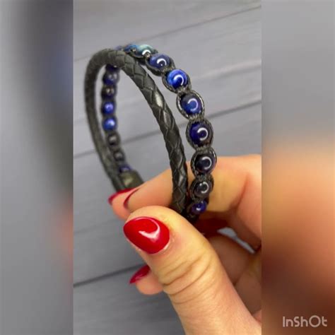 Кожаный двойной браслет с синим тигровым глазом от магазина Браслетик ...