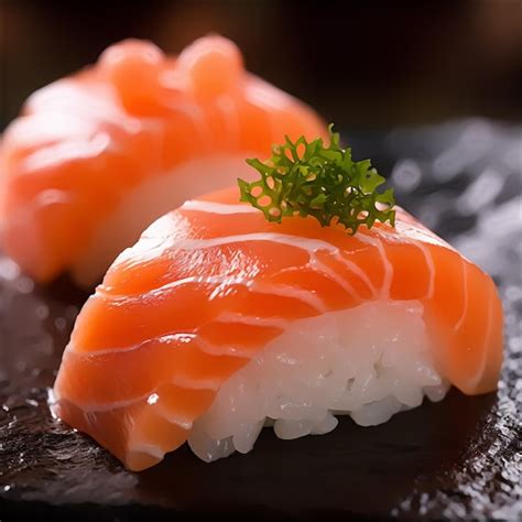 Premium Photo | Close up salmon nigiri sushi a slice of raw salmon