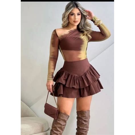 Saia Babado Camadas Curta - Saia curta com babado em camadas | Shopee Brasil
