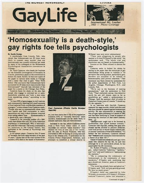 [Clipping: " 'Homosexuality is a death-style,' gay rights foe tells