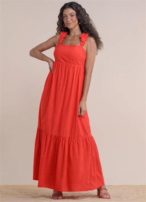 Vestido De Cambraia De Algodão - Vestido Midi Cambraia de Algodao Vermelho - Angel