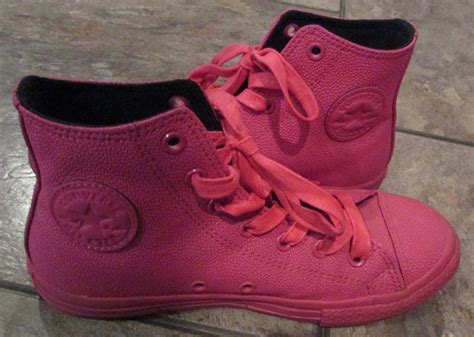 Converse All Star High Top Neon Pink Pebble Leather Sneakers Size Youth ...