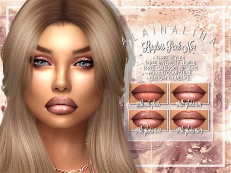 AlainaLina Lip Gloss Pack No2 - Sims 4 custom content lipgloss overlay - hq texture alpha makeup ...