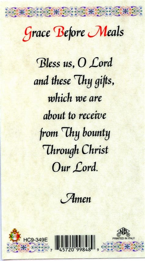 GRACE BEFORE MEALS- LAMINATED HOLY CARDS- QUANTITY 25 PRAYER CARDS ...