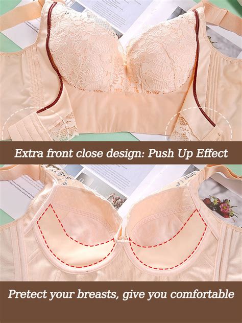 Lace Longline Wireless Support Wide Straps Bras with Front Buckle ...