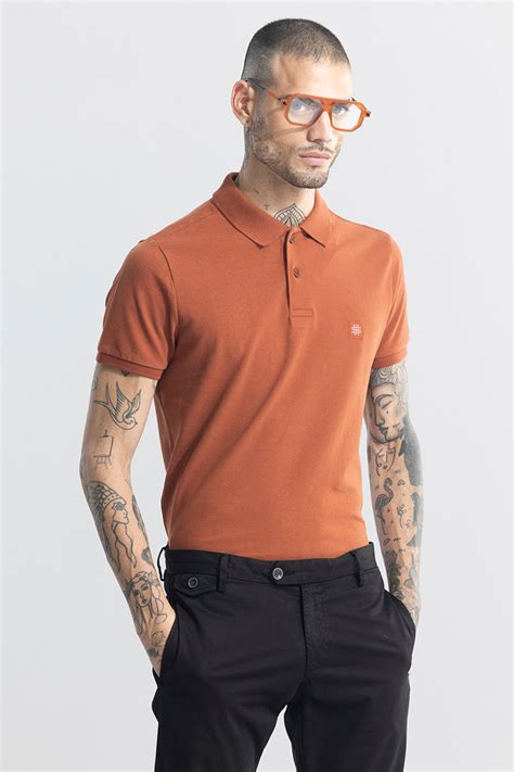 Buy Men's Incise Logo Rustic Orange Polo T-Shirt Online | SNITCH