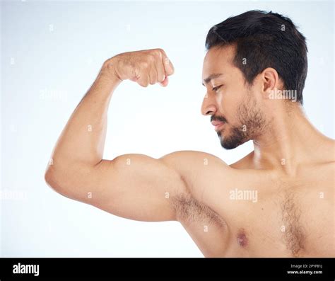 asian man body  bicep flex  studio background  studio  muscle