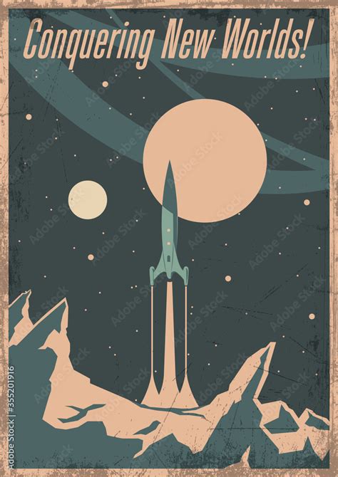 Retro Space Poster, Retro Future Rocket Launch, Alien Planet Landscape ...