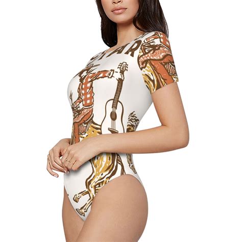 Uemuo Cowboy Rodeo Guitar Pattern Women's One Piece Short Sleeve