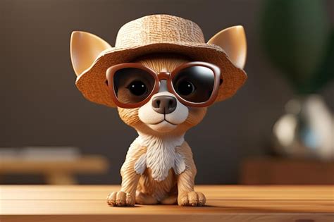 Premium Photo | Funny cool dog wearing sunglasses and hat looking at camera generative ai