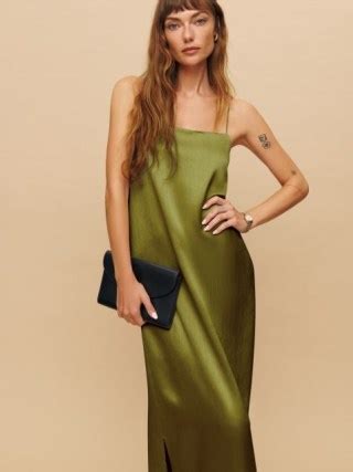 Reformation Yoshe Dress in Pear Crinkle ~ strappy green relaxed fit ...