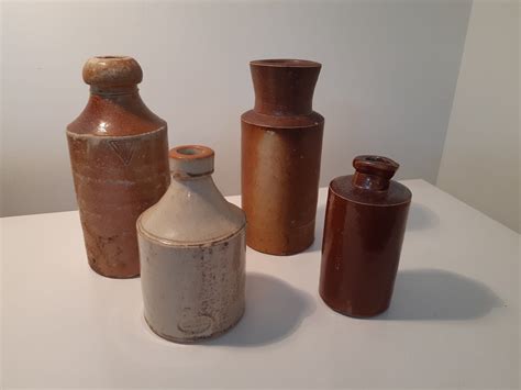 antique brown stoneware ink bottles  doulton lambeth  etsy