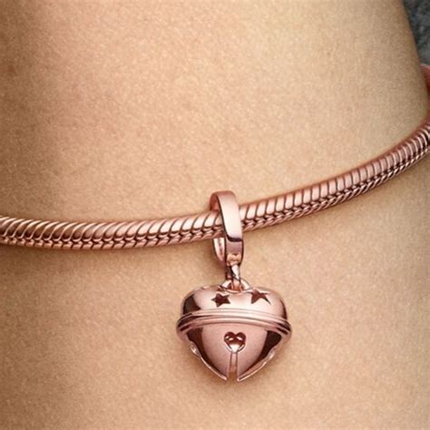 pandora rose gold festive heart bell dangle charm  box bag