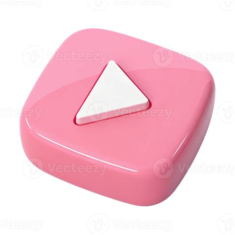 Glossy Pink Square with White Play Button, Transparent Background