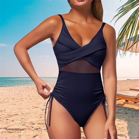 Blue One Piece Swimsuit Women Trendy Swimsuit for Women Deep V Neck