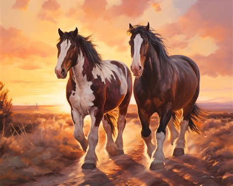 Horses Trotting Through Sunset, Horse Printable Wall Art, Digital