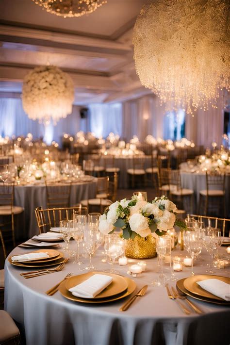 grey  gold wedding reception white gold silver party decorations