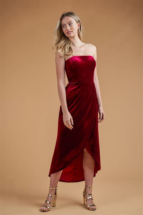 B223063 Strapless Stretch Velvet Bridesmaid Dress with Tulip Skirt