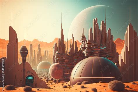 Futuristic desert city on Mars Stock Illustration | Adobe Stock