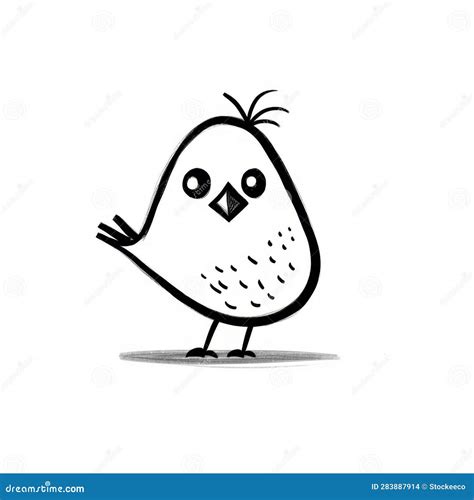 Whimsical Minimalistic Black and White Bird Drawing Stock Illustration