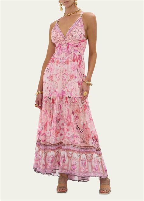 Camilla Botanical Novella Bead-Strap Gathered Panel Dress - Bergdorf